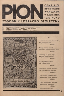 Pion : tygodnik literacko-społeczny R. 7, Nr 14/15=287-288 (9 kwietnia 1939)