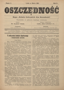 Oszczędność: organ Związku Galicyjskich Kas Oszczędności R. 2, Nr 3 (w marcu 1905)