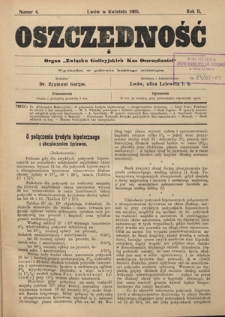 Oszczędność: organ Związku Galicyjskich Kas Oszczędności R. 2, Nr 4 (w kwietniu 1905)