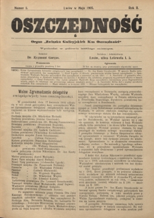Oszczędność: organ Związku Galicyjskich Kas Oszczędności R. 2, Nr 5 (w maju 1905)