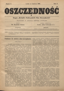 Oszczędność: organ Związku Galicyjskich Kas Oszczędności R. 2, Nr 6 (w czerwcu 1905)