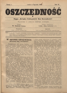 Oszczędność: organ Związku Galicyjskich Kas Oszczędności R. 3, Nr 1 (w styczniu 1906)