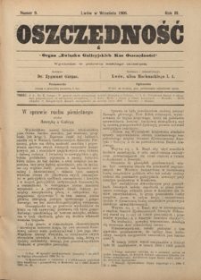 Oszczędność: organ Związku Galicyjskich Kas Oszczędności: wychodzi w połowie każdego miesiąca R. 3, Nr 9 (w wrześniu 1906)