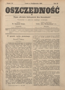 Oszczędność: organ Związku Galicyjskich Kas Oszczędności: wychodzi w połowie każdego miesiąca R. 3, Nr 10 (w październiku 1906)
