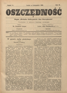 Oszczędność: organ Związku Galicyjskich Kas Oszczędności: wychodzi w połowie każdego miesiąca R. 3, Nr 11 (w listopadzie 1906)