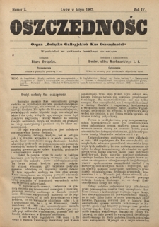 Oszczędność: organ Związku Galicyjskich Kas Oszczędności: wychodzi w połowie każdego miesiąca R. 4, Nr 2 (w lutym 1907)