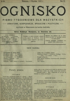 Ognisko : pismo tygodniowe dla wszystkich oświatowe, gospodarcze, społeczne i polityczne. R. 2, Nr 36 (4 września 1913)