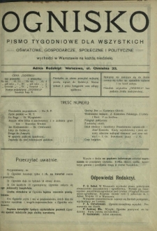 Ognisko : pismo tygodniowe dla wszystkich oświatowe, gospodarcze, społeczne i polityczne. R. 2, Nr 41 (9 października 1913)