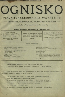 Ognisko : pismo tygodniowe dla wszystkich oświatowe, gospodarcze, społeczne i polityczne. R. 2, Nr 52 (25 grudnia 1913)