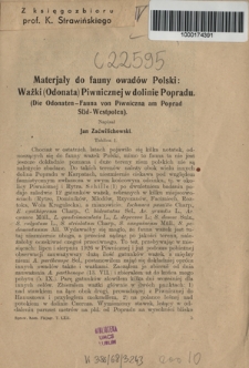 Materiały do fauny owadów Polski : ważki (Odonata) Piwnicznej w dolinie Popradu = (Die Odonata - fauna von Piwniczna am Poprad Süd-Westpolen)