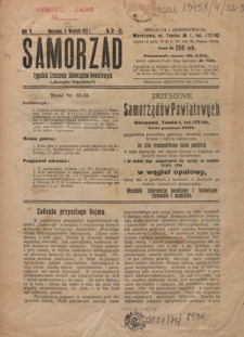 Samorząd : tygodnik Zrzeszenia Samorządów Powiatowych ("Związku Sejmików"). R. 4, nr 32/33 (3 września 1922)