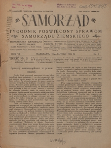 Samorząd : tygodnik poświęcony sprawom samorządu ziemskiego. R. 6, nr 3 (10 lutego 1924)