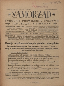 Samorząd : tygodnik poświęcony sprawom samorządu ziemskiego. R. 6, nr 21 (10 sierpnia 1924)