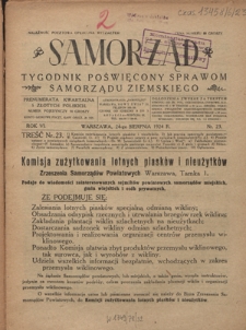 Samorząd : tygodnik poświęcony sprawom samorządu ziemskiego. R. 6, nr 23 (24 sierpnia 1924)