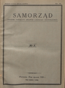 Samorząd : tygodnik poświęcony sprawom samorządu terytorialnego. R. 8, nr 2 (10 stycznia 1926)