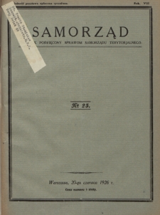 Samorząd : tygodnik poświęcony sprawom samorządu terytorialnego. R. 8, nr 25 (20 czerwca 1926)