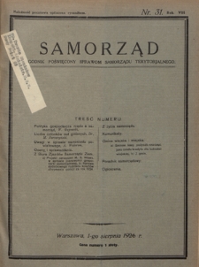 Samorząd : tygodnik poświęcony sprawom samorządu terytorialnego. R. 8, nr 31 (1 sierpnia 1926)