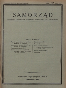 Samorząd : tygodnik poświęcony sprawom samorządu terytorialnego. R. 8, nr 32 (8 sierpnia 1926)