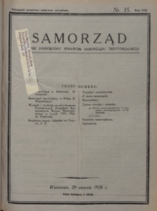 Samorząd : tygodnik poświęcony sprawom samorządu terytorialnego. R. 8, nr 35 (29 sierpnia 1926)