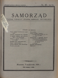 Samorząd : tygodnik poświęcony sprawom samorządu terytorialnego. R. 8, nr 40 (3 października 1926)