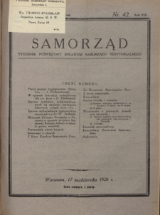 Samorząd : tygodnik poświęcony sprawom samorządu terytorialnego. R. 8, nr 42 (17 października 1926)