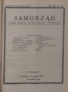 Samorząd : tygodnik poświęcony sprawom samorządu terytorialnego. R. 8, nr 50 (12 grudnia 1926)