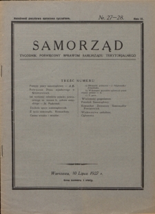 Samorząd : tygodnik poświęcony sprawom samorządu terytorialnego. R. 9, nr 27-28 (10 lipca 1927)