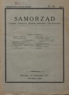 Samorząd : tygodnik poświęcony sprawom samorządu terytorialnego. R. 9, nr 43 (23 października 1927)