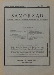 Samorząd : tygodnik poświęcony sprawom samorządu terytorialnego. R. 9, nr 48 (27 listopada 1927)