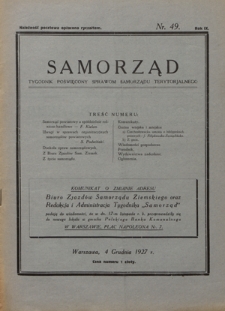Samorząd : tygodnik poświęcony sprawom samorządu terytorialnego. R. 9, nr 49 (4 grudnia 1927)