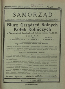 Samorząd : tygodnik poświęcony sprawom samorządu terytorialnego. R. 10, nr 22 (27 maja 1928)