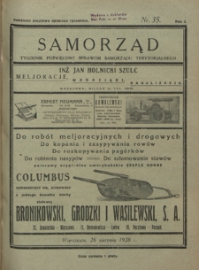 Samorząd : tygodnik poświęcony sprawom samorządu terytorialnego. R. 10, nr 35 (26 sierpnia 1928)