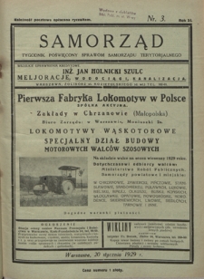Samorząd : tygodnik poświięcony sprawom samorządu terytorialnego. R. 11, nr 3 (20 stycznia 1929)