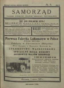 Samorząd : tygodnik poświięcony sprawom samorządu terytorialnego. R. 11, nr 9 (3 marca 1929)