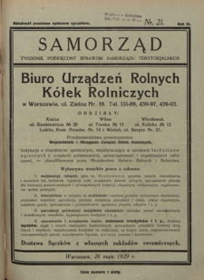 Samorząd : tygodnik poświięcony sprawom samorządu terytorialnego. R. 11, nr 21 (26 maja 1929)