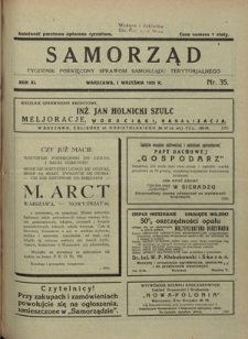 Samorząd : tygodnik poświięcony sprawom samorządu terytorialnego. R. 11, nr 36-37 (15 września 1929)