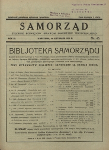 Samorząd : tygodnik poświięcony sprawom samorządu terytorialnego. R. 11, nr 45 (10 listopada 1929)
