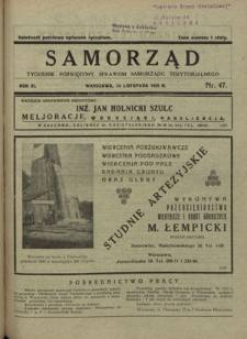 Samorząd : tygodnik poświięcony sprawom samorządu terytorialnego. R. 11, nr 47 (24 listopada 1929)