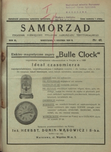 Samorząd : tygodnik poświięcony sprawom samorządu terytorialnego. R. 11, nr 48 (1 grudnia 1929)