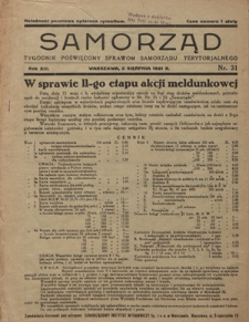 Samorząd : tygodnik poświęcony sprawom samorządu terytorialnego. R. 13, nr 31 (2 sierpnia 1931)