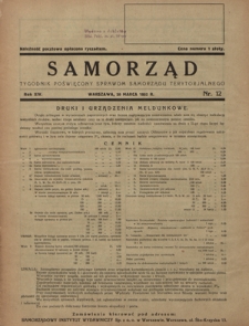 Samorząd : tygodnik poświęcony sprawom samorządu terytorialnego. R. 14, nr 12 (20 marca 1932)