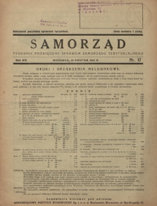 Samorząd : tygodnik poświęcony sprawom samorządu terytorialnego. R. 14, nr 16 (17 kwietnia 1932)