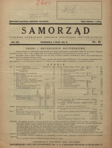 Samorząd : tygodnik poświęcony sprawom samorządu terytorialnego. R. 14, nr 19 (8 maja 1932)