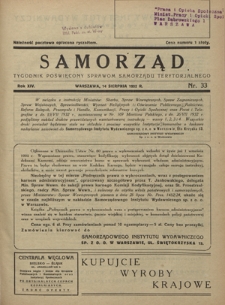 Samorząd : tygodnik poświęcony sprawom samorządu terytorialnego. R. 14, nr 33 (14 sierpnia 1932)