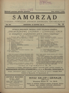 Samorząd : tygodnik poświęcony sprawom samorządu terytorialnego. R. 14, nr 35 (28 sierpnia 1932)
