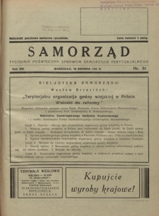 Samorząd : tygodnik poświęcony sprawom samorządu terytorialnego. R. 14, nr 51 (18 grudnia 1932)