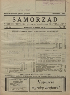 Samorząd : tygodnik poświęcony sprawom samorządu terytorialnego. R. 14, nr 52 (25 grudnia 1932)