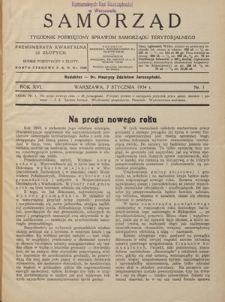 Samorząd : tygodnik poświęcony sprawom samorządu terytorialnego. R. 16, nr 1 (7 stycznia 1934)
