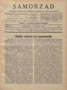 Samorząd : tygodnik poświęcony sprawom samorządu terytorialnego. R. 16, nr 2 (14 stycznia 1934)