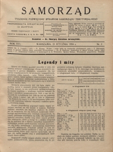 Samorząd : tygodnik poświęcony sprawom samorządu terytorialnego. R. 16, nr 3 (21 stycznia1934)